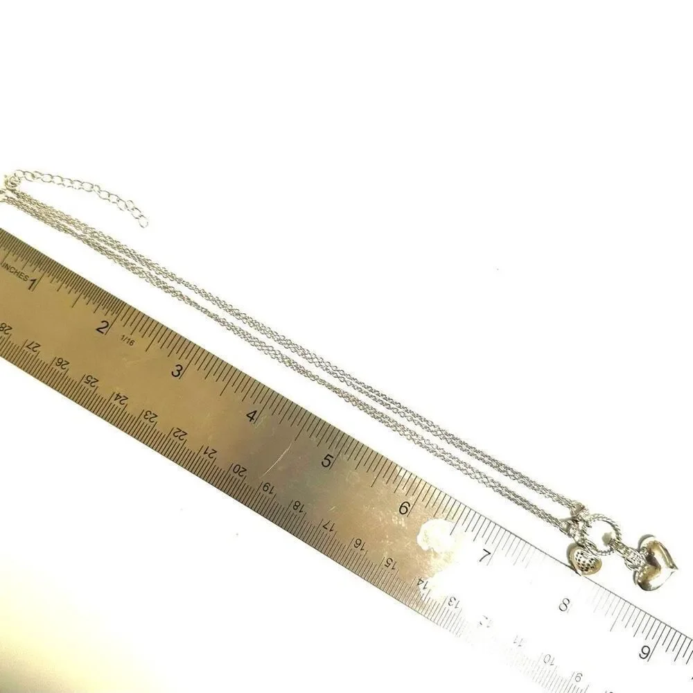 DBJ silver double heart pendant necklace